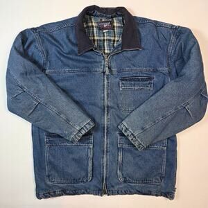 Coleman Outdoor Men's L VTG Denim Chore Jacket Lined Corduroy Collar Distressed